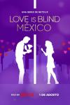 Love is Blind: Mexico TV show poster: outlines of a man and woman separated by a wall; the man holds an engagement ring