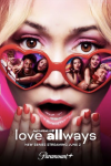 LoveAllways poster: Lexi Paloma wears red heart shaped glasses with contestant images in the glass. 
