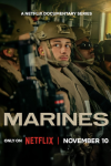 Marines TV show poster: A Marine in combat uniform sits among others. 