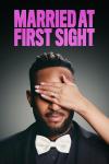 Married at First Sight TV show poster: A Black man wearing a bow tie stands with a hand wearing a wedding ring covering his eyes.