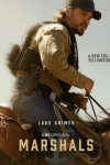 Marshals TV show poster: Luke Grimes on horseback with bullet proof vest and baseball cap.