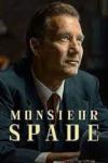 Monsieur Spade TV show poster: actor Clive Owen in grey suit in front of black background