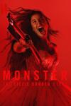 Monster - The Lizzie Borden Story TV show poster: Ella Beatty wears a strapless dress. She points an axe forward.
