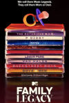 MTV’s Family Legacy TV show poster: A stack of colored books with band names on bindings.