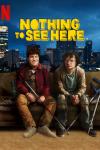 Nothing to See Here TV show poster: Alexis Arroyo, with red jacket and a cane, is sitting next to Kike Vazquez