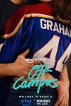 Off-Campus TV show poster: a woman from behind wearing a hockey jersey with the name "Graham" with a man's arms around her