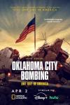 Oklahoma City Bombing: One Day in America TV show poster: An American flag rests on a pile of rubble covered by the title words.
