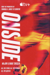 Onside: Major League Soccer TV show poster: Blurred image of person kicking socker ball against red backdrop.