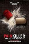 Painkiller: The Tylenol Murders TV show poster: Close up of a red and white pill capsule cracking open with powder exploding out.