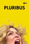 Pluribus TV show poster: A blonde woman, actor Rhea Seehorn, is shown screaming on a yellow background with the words Pluribus at the top.