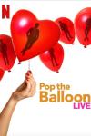 Pop the Balloon: A white woman's hand holds a needle under a group of red heart balloons with outlines of men inside