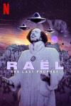 Rael: The Alien Prophet TV show poster: A man in a long rob stands in front of a background of desert landscape with UFOs floating overhead.