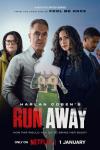 Run Away TV show poster: Two detectives stand behind Paige's parents. between them is the silhouette of a running girl