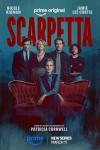 Scarpetta TV show poster: Chief Medical Examiner Scarpetta sits on a sofa surrounded by her family