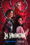 La Liberación TV show poster: Three Mexican women in Medieval outfits pose in front of a crimson background
