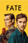 Fate (La Suerte) TV show poster: A young brunet man stands in front of a middle-aged dark-haired man with a rooster in a matador outfit