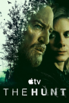 The Hunt TV show poster: A moody green-toned poster shows a tense man and woman in close-up, overlaid with a forest silhouette and a lone hunter