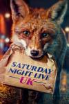 A fox holds a paper bag in its mouth with Saturday Night Live: UK written on it on the poster for the TV show