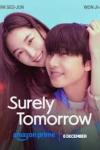Surely Tomorrow: TV Image, young Korean man and woman embraced, facing forward, turquoise background