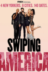 Swiping America TV show poster: Four NYC singles standing close on top of logo. 