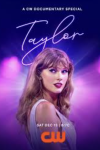 Taylor TV show poster: Taylor Swift looks forward against purple lights.
