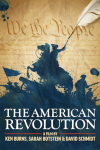 The American Revolution TV show poster: Silhouette of someone on a horse with white flag againt image of the Declaration of Independence