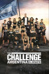 The Challenge poster: The cast and the host stand tightly on a hill with a blue The Challenge flag. 