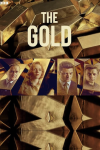 The Gold TV show poster: Gold bullion with reflections of cast members' faces.