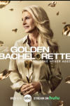 The Golden Bachelorette TV show poster: Joan Vassos holds rose in champagne colored shirt.