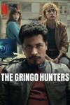 The Gringo Hunters TV show poster: Harold Torres stares center while Mayra Hermosillo and Regina Nava are behind him. 