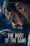 The Root of the Game TV show poster: Man resting forehead on a soccer ball in dim lighting.