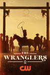 The Wranglers TV show poster: Silhouette of people on horseback during sunset.
