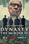 Dynasty: The Murdochs poster: A headshot of Rupert Murdoch with an upside down cityscape behind him and the silhouette of his 4 children