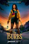 The 'Burbs TV show poster: Black actor Keke Palmer as Samira stands in front of a fiery background and the words "The Burbs."