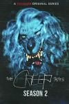 The Creep Tapes TV show poster: a dramatically lit werewolf mask with lots of hair, in blue tones. The show title appears in a scratchy font