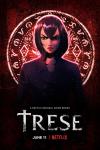 Trese TV show poster: Alexandra Trese stands in front of a glowing red circular symbol wearing a serious expression