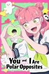 You and I Are Polar Opposites TV show poster: Close-up, Suzuki smiles and puts her hands in a heart shape that frames Tani, who stands further back.