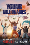 Young Millionaires TV show poster: Abraham Wapler, Sara Gançarski, Malou Khebizi, and Calixte Broisin-Doutaz dance and shoot colored powder