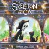 The Skeleton and the Cat book cover: A small black cat and a hooded skeleton sit before an archway with trees afar and two red birds nearby