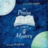 In Praise of Mystery book cover: Amid a starry dark blue sky with the Earth and Moon in opposite corners, a child sits under an open book