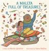 A Maleta Full of Treasures book cover: Abuela and granddaughter sit on pillow and explore the treasures inside her suitcase