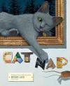 Cat Nap book cover: Half-asleep, gray cat reaches out of a gold-framed painting for a brown mouse running by