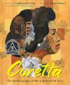 Coretta: The Autobiography of Mrs. Coretta Scott King book cover: Collage-style portrait of Mrs. King’s profile, historical images, and a magnolia