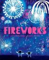 Fireworks book cover: Silhouettes of two kids looking up at exploding fireworks in a blue sky