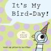 It's My Bird-Day! book cover: Bird in a muliticolored birthday hat casts his big eye at the viewer against a background of lavender polka dots