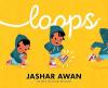 Loops book cover: A young child with brown skin and dark hair bends to tie a shoe.