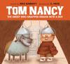 Tom Nancy book cover: A sheep and a boy wearing helmets stand side by side, wooden backdrop