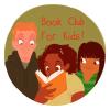 Book Club for Kids title art. Illustration of three children reading a book.