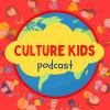 Culture Kids Podcast logo: red background, globe surrounded by drawings of diverse kids.