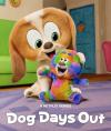 Dog Days Out TV show poster: Beagle puppy Holm pets his favorite toy, multicolored bear Button.